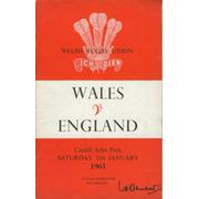 WALES V ENGLAND 1961 RUGBY UNION PROGRAMME