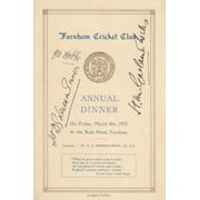 FARNHAM CRICKET CLUB 1935 SIGNED MENU (SIGNED BY HOBBS ETC.)