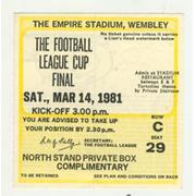 LIVERPOOL V WEST HAM 1981 LEAGUE CUP FINAL FOOTBALL TICKET