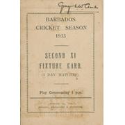 BARBADOS CRICKET SEASON 1933 (SECOND XI FIXTURE CARD)