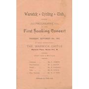 WARWICK CYCLING CLUB (MAIDA VALE) 1892 - PROGRAMME OF FIRST SMOKING CONCERT