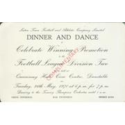 LUTON TOWN DINNER AND DANCE 1970 (TO CELEBRATE WINNING PROMOTION) INVITATION CARD