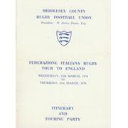 ITALY RUGBY TOUR TO ENGLAND 1974 ITINERARY AND TOUR PARTY