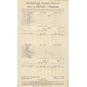YORKSHIRE V M.C.C. & GROUND 1950 CRICKET SCORECARD - SCARBOROUGH FESTIVAL