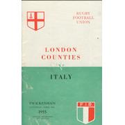 LONDON COUNTIES V ITALY 1955 (TWICKENHAM) RUGBY PROGRAMME