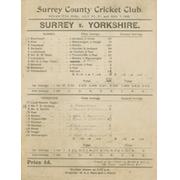 SURREY V YORKSHIRE 1896 CRICKET SCORECARD