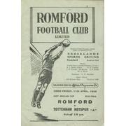 ROMFORD V TOTTENHAM HOTSPUR "A" 1951-52 (EAST ANGLIAN CUP SEMI-FINAL) FOOTBALL PROGRAMME