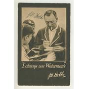 JACK HOBBS (WATERMANS INK ADVERTISEMENT) 1930 SIGNED CRICKET POSTCARD