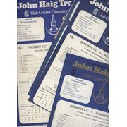 CLUB CRICKET CHAMPIONSHIP 1976-90 CRICKET SCORECARDS (11 IN TOTAL)