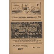 WATFORD V BRADFORD CITY 1960-61 FOOTBALL PROGRAMME