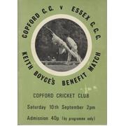 COPFORD CC V ESSEX CCC 1977 (KEITH BOYCE BENEFIT) CRICKET PROGRAMME - SIGNED BY ESSEX
