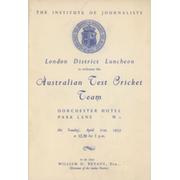 INSTITUTE OF JOURNALISTS 1953 LUNCHEON MENU - TO WELCOME AUSTRALIAN CRICKET TEAM