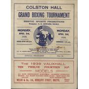 KID TANNER V KEN BARRETT 1939 (BRISTOL) BOXING PROGRAMME