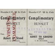 HUNSLET V AUSTRALIA 1937-38 RUGBY LEAGUE TICKET