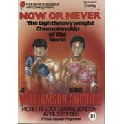 JB WILLIAMSON V DENNIS ANDRIES  (WORLD LIGHTWEIGHT CHAMPIONSHIP) 1986 BOXING PROGRAMME