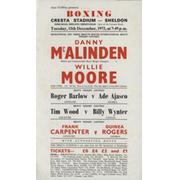 DANNY MCALINDEN V WILLIE MOORE (SHELDON) 1972 BOXING FLYER POSTER
