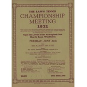 WIMBLEDON CHAMPIONSHIPS 1932 TENNIS PROGRAMME