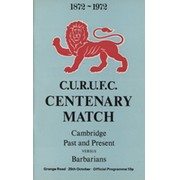 CAMBRIDGE UNIVERSITY V BARBARIANS 1972 RUGBY UNION PROGRAMME - C.U.R.F.C. CENTENARY MATCH