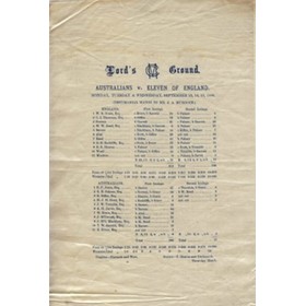 AUSTRALIANS V ELEVEN OF ENGLAND 1886 CRICKET SILK SCORECARD