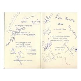 GREAT BRITAIN V USA ATHLETICS MATCH 1963 signed menu 