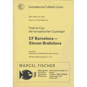 BARCELONA V SLOVAN BRATISLAVA 1969 (ECWC FINAL) FOOTBALL PROGRAMME
