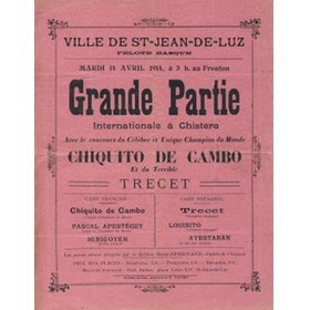 FRANCE V SPAIN PELOTA MATCH 1914 POSTER