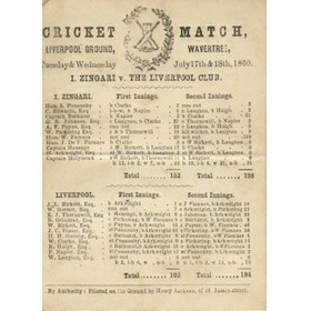 I ZINGARI V THE LIVERPOOL CLUB 1860 CRICKET SCORECARD
