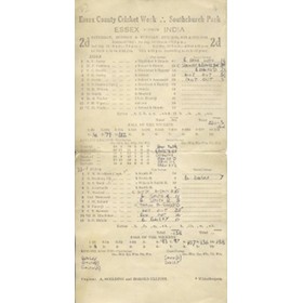 ESSEX V INDIA 1946 CRICKET SCORECARD - INDIA WIN BY 1 WICKET