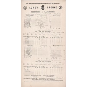 MIDDLESEX V LANCASHIRE 1955 CRICKET SCORECARD