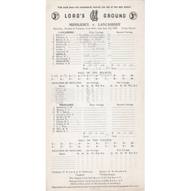 MIDDLESEX V LANCASHIRE 1956 CRICKET SCORECARD