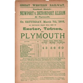 NEWPORT V DEVONPORT ALBION 1903 FOOTBALL RAILWAY HANDBILL