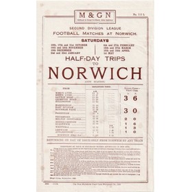 NORWICH CITY 1936 FOOTBALL RAILWAY HANDBILL