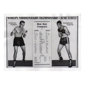 CHARLES HUMEZ V RANDOLPH TURPIN (VITAL STATISTICS) 1953 BOXING PHOTOGRAPH