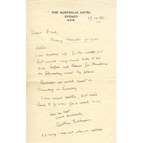 AER GILLIGAN (SUSSEX & ENGLAND) 1950 CRICKET LETTER