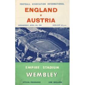 ENGLAND V AUSTRIA 1962 FOOTBALL PROGRAMME