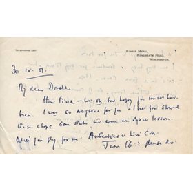  HARRY ALTHAM (SURREY & HAMPSHIRE) 1951 CRICKET LETTER - TO D.J. KNIGHT