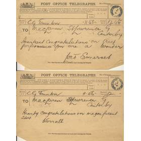 ARCHIE  MACLAREN TELEGRAMS 1897 (AFTER SCORING 244 V KENT)