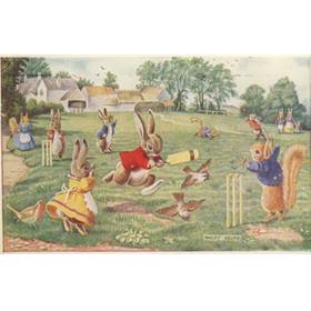 "HIT FOR SIX!" CARTOON POSTCARD