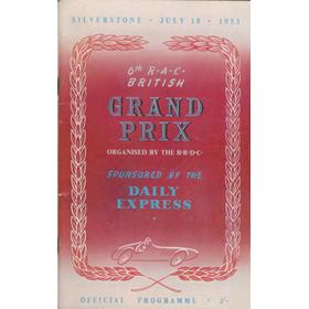 BRITISH GRAND PRIX 1953 MOTOR RACING PROGRAMME
