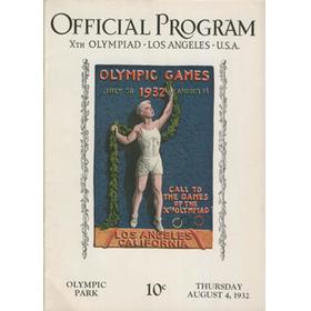 LOS ANGELES OLYMPICS 1932 - 4TH AUGUST OFFICIAL PROGRAM