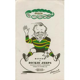 DINNER TO DICKIE JEEPS 1962 RUGBY MENU