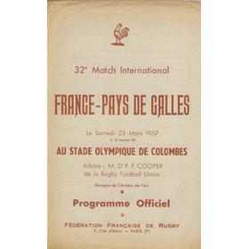FRANCE V WALES 1957 RUGBY UNION PROGRAMME