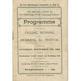 CYCLING, RUNNING AND SWIMMING ETC. FESTIVAL - BERKHAMSTEAD CRICKET CLUB 1923