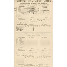 YORKSHIRE V WEST INDIES 1933 CRICKET SCORECARD