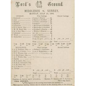 MIDDLESEX V SURREY 1896 CRICKET SCORECARD
