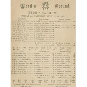 ETON V HARROW 1889 CRICKET SCORECARD
