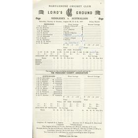 MIDDLESEX V AUSTRALIANS 1977 SCORECARD