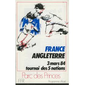 FRANCE V ENGLAND 1984 RUGBY PROGRAMME
