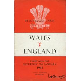 WALES V ENGLAND 1961 RUGBY UNION PROGRAMME