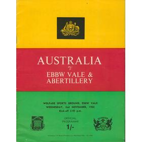 EBBW VALE & ABERTILLERY V AUSTRALIA 1966-67 RUGBY PROGRAMME